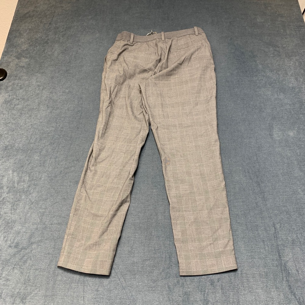Uniqlo Smart Ankle Pants Womens Medium Gray Plaid Nylon Stretch Slash Pockets